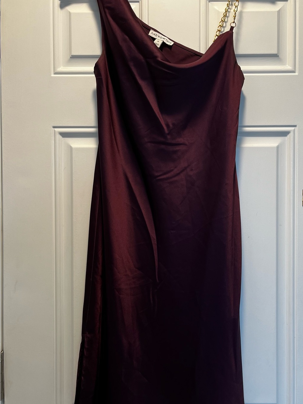 One-Shoulder Satin Slip Dress in Wine